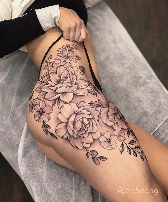 Female Black & Grey Hip Butt Underboob Tattoos? - Tattoo Spirit