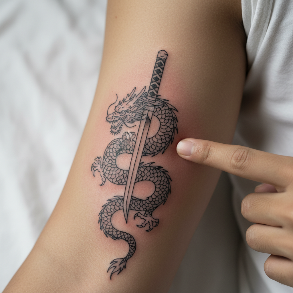 Close-up of an inflamed tattoo with a fingertip pressing gently on the surrounding skin showing the extent of redness past the outline